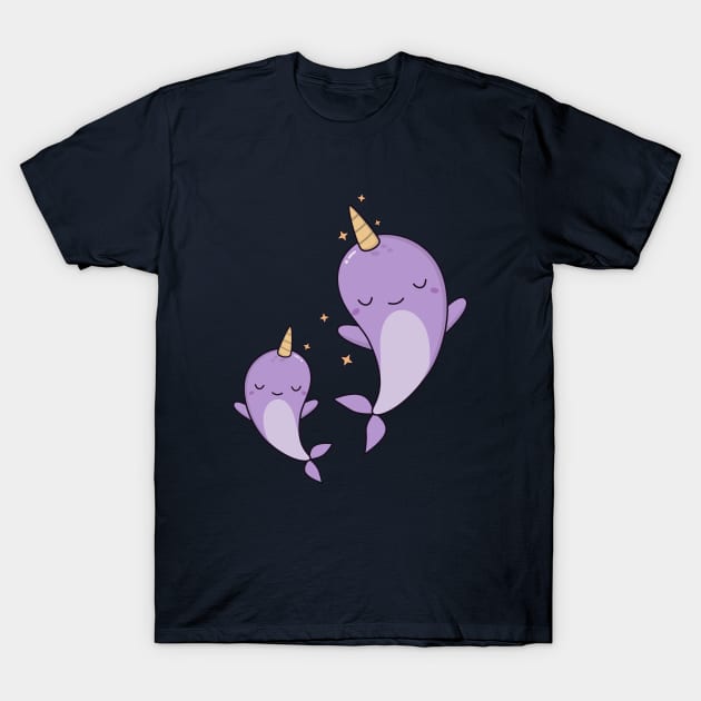 Cute Kawaii Narwhals Swimming T-Shirt by happinessinatee